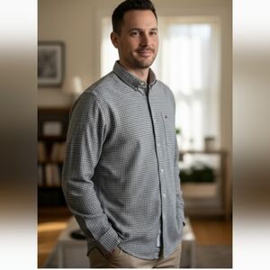 Chaps Men's Black and White Checkered Shirt Size X-Large (EUC)